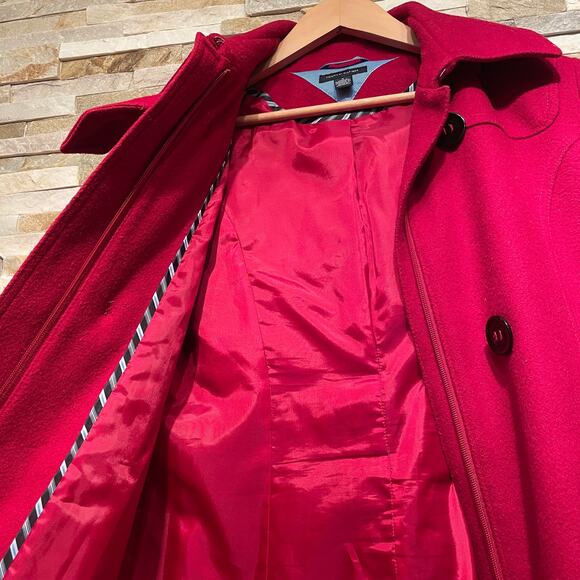 Tommy Hilfiger 4 Wool Toggle Coat | Scarlet Red Removable Hood Holiday Jacket - Picture 11 of 11